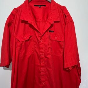 Sean John Men's Red Collared Shoulder Strap Cotton Blend‎ Button Up Shirt Sz 6XL